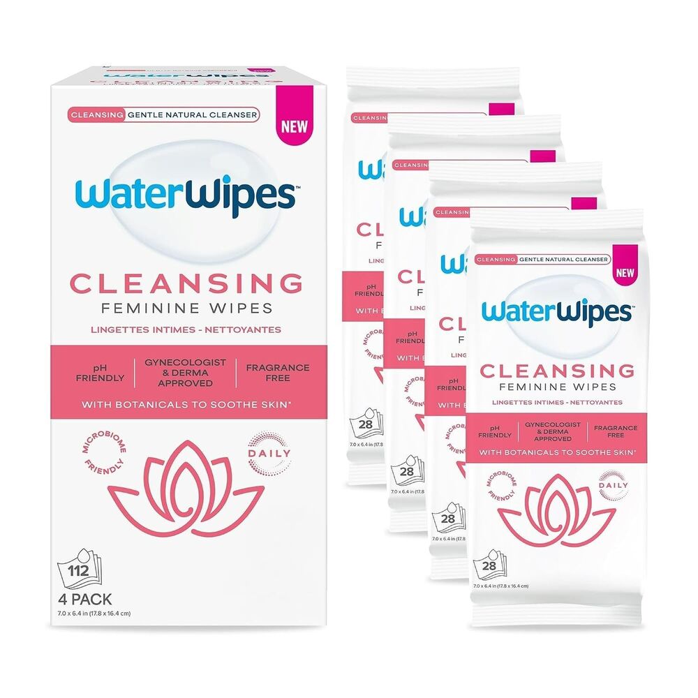 4-Pack 28 Count Water Wipes Cleansing Feminine Wipes pH Friendly for Daily Care